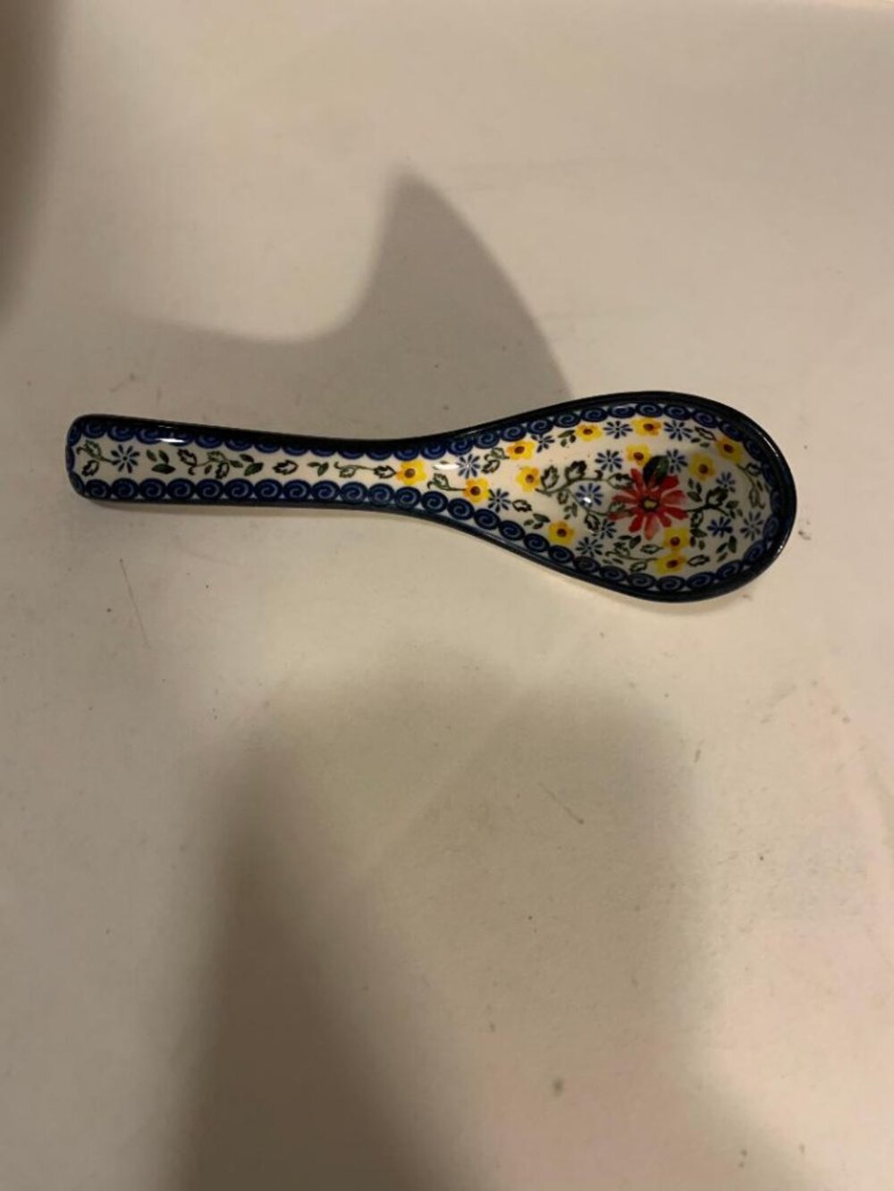 Set of 4 Polish Hand-Painted Ceramic Soup Spoons Different Floral Designs